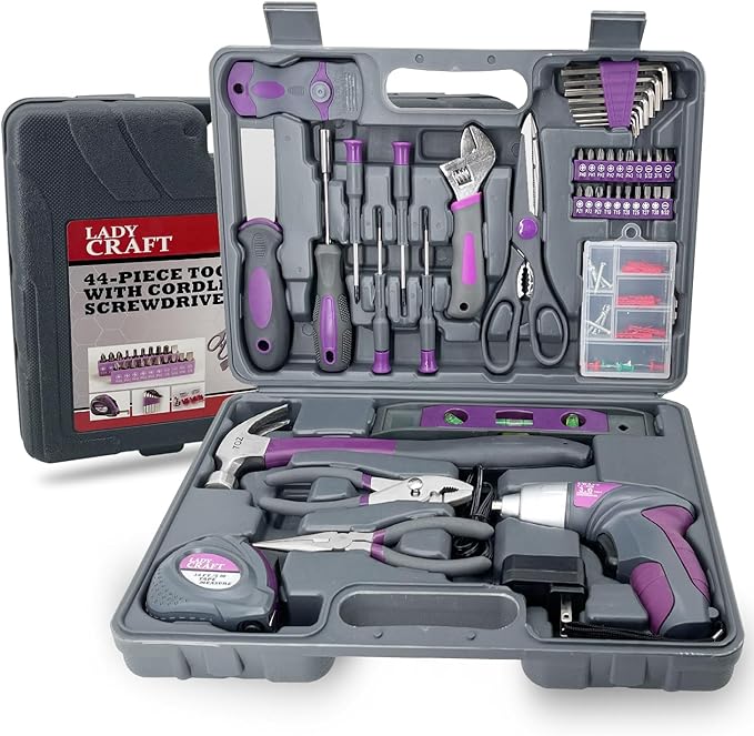 44PCS 4V Cordless Screwdriver Tool Kit Set Pink